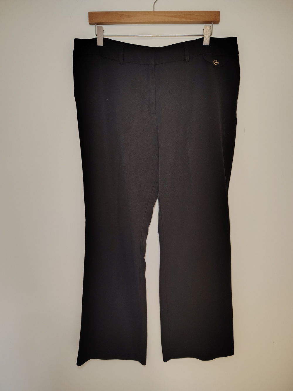 Anne Klein Black Wide-Leg Dress Pants Gold Hardware Tailored Trousers Size 12 R